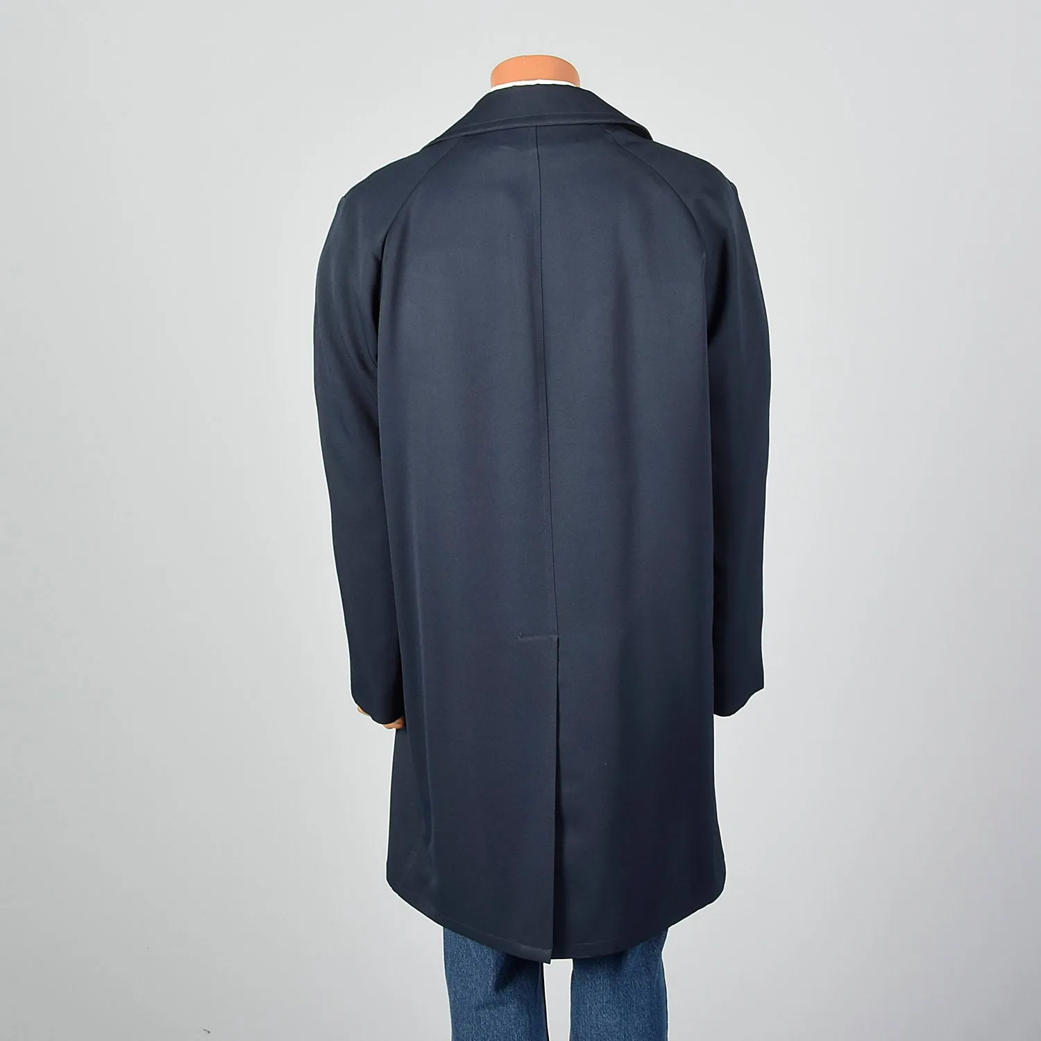 1970s Navy Overcoat with Plaid Liner