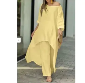 2 Piece Women Set African Clothes Women Outfits Cotton Linen Suit Long-Sleeved Top   Y256400