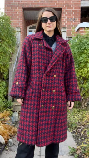 80s Sanders & Gold Cozy Houndstooth Overcoat - M