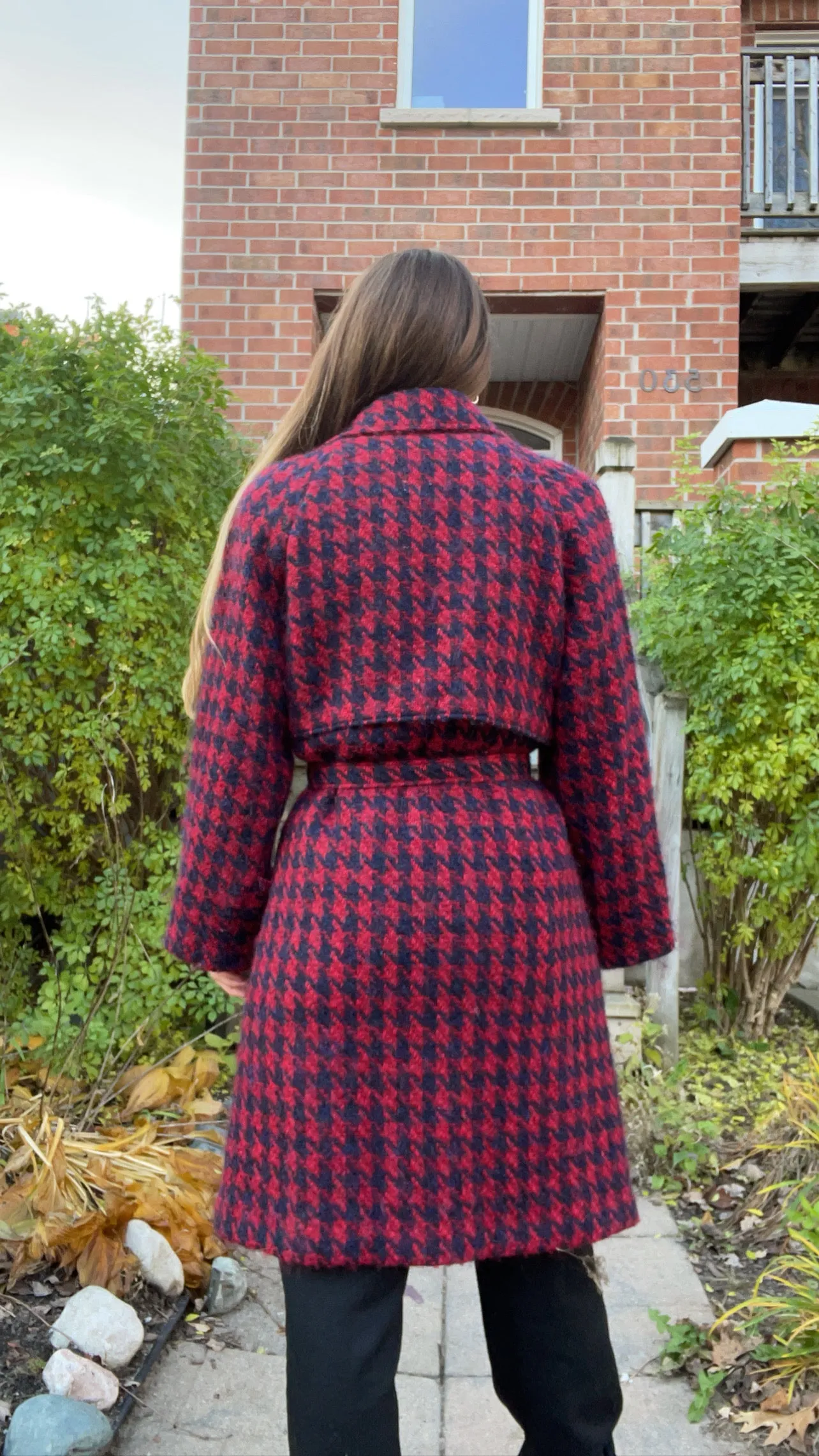80s Sanders & Gold Cozy Houndstooth Overcoat - M