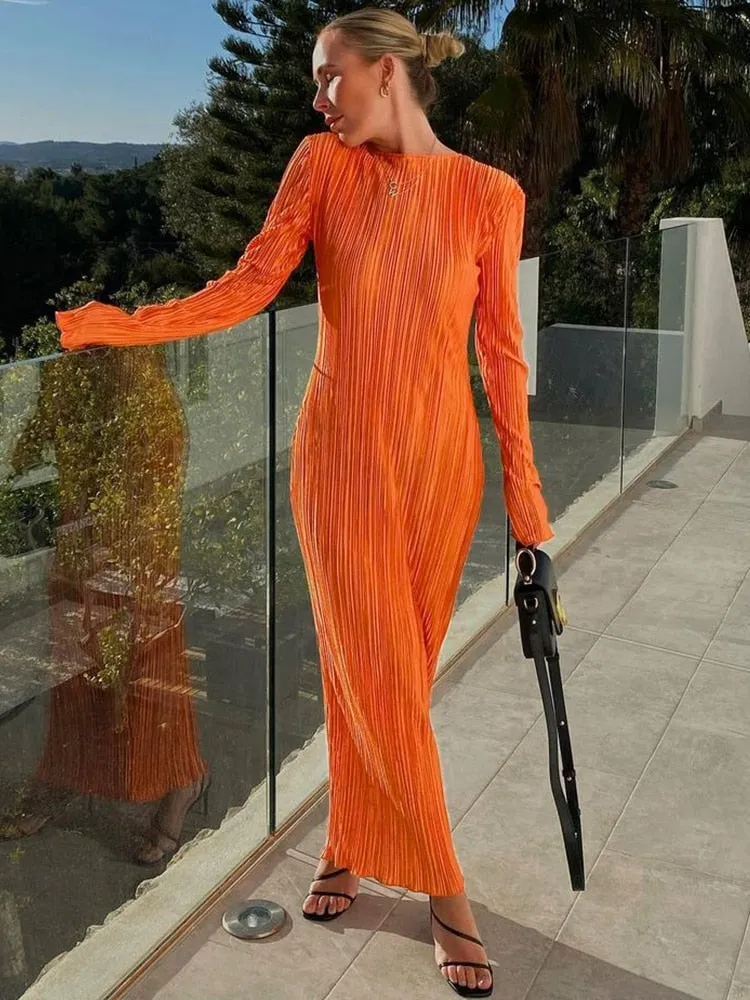 A&A Crimped Plissé Maxi Dress