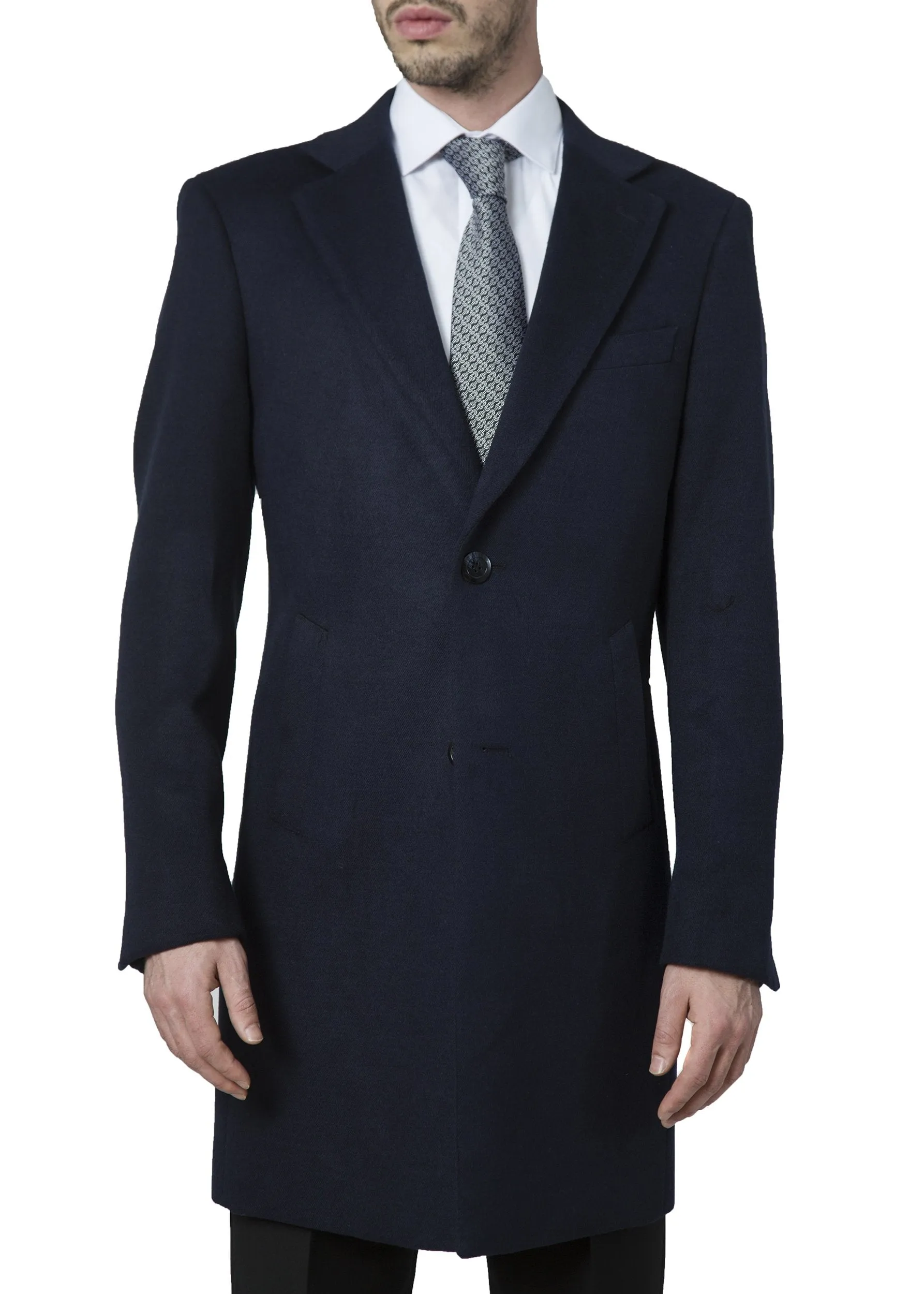 Adam Baker Men's Modern Fit 3/4 Length Overcoat Single Breasted Luxury Cashmere-Feel Top Coat