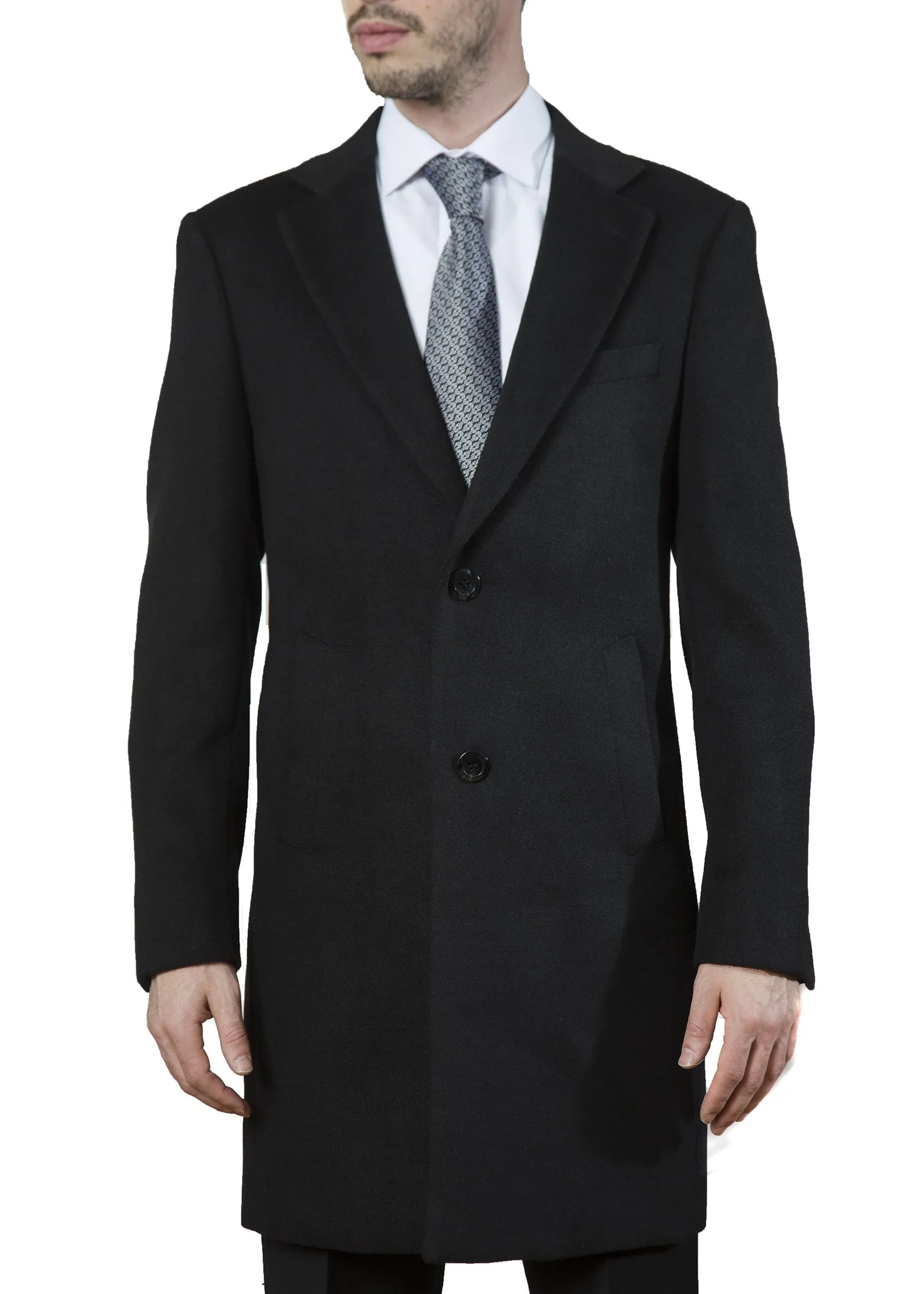 Adam Baker Men's Modern Fit 3/4 Length Overcoat Single Breasted Luxury Cashmere-Feel Top Coat
