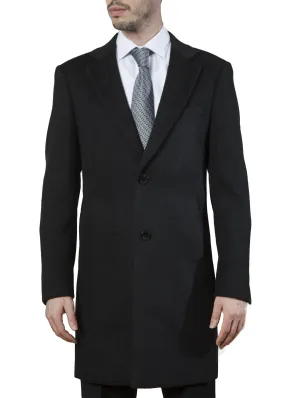 Adam Baker Men's Modern Fit 3/4 Length Overcoat Single Breasted Luxury Cashmere-Feel Top Coat