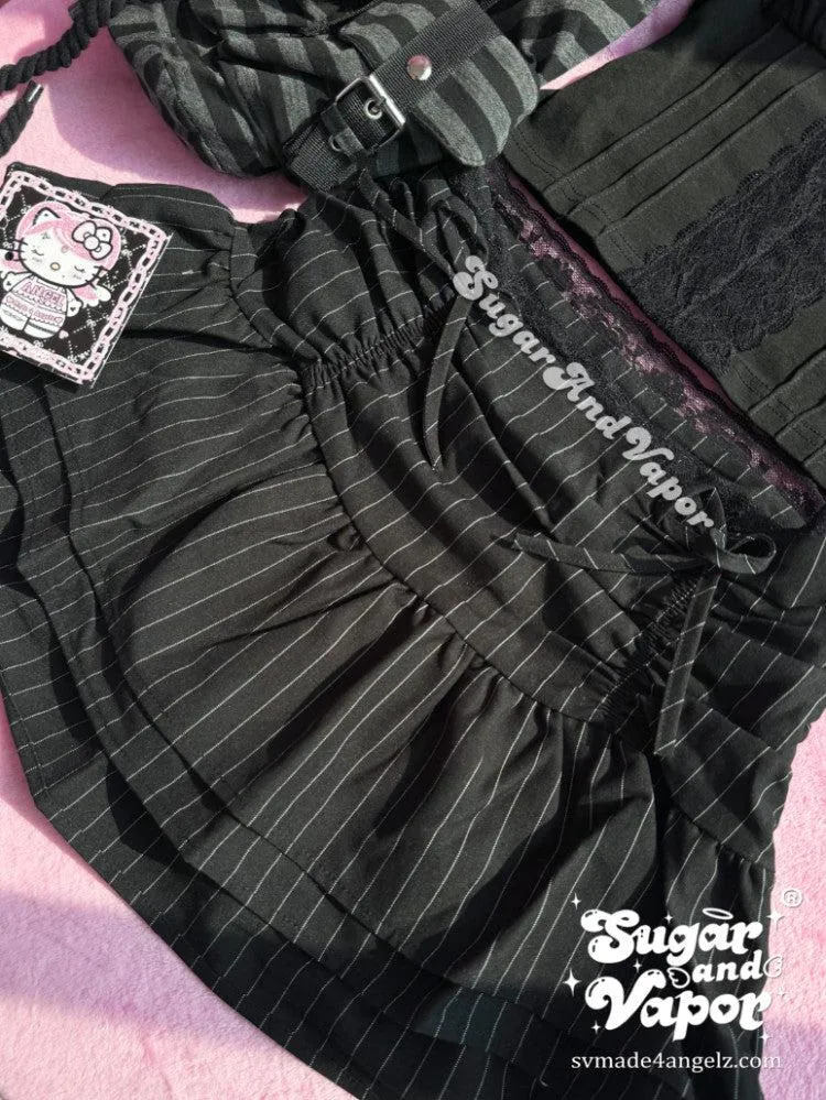 Amelie Dark Vintage Stripe Flared Mini Skirt