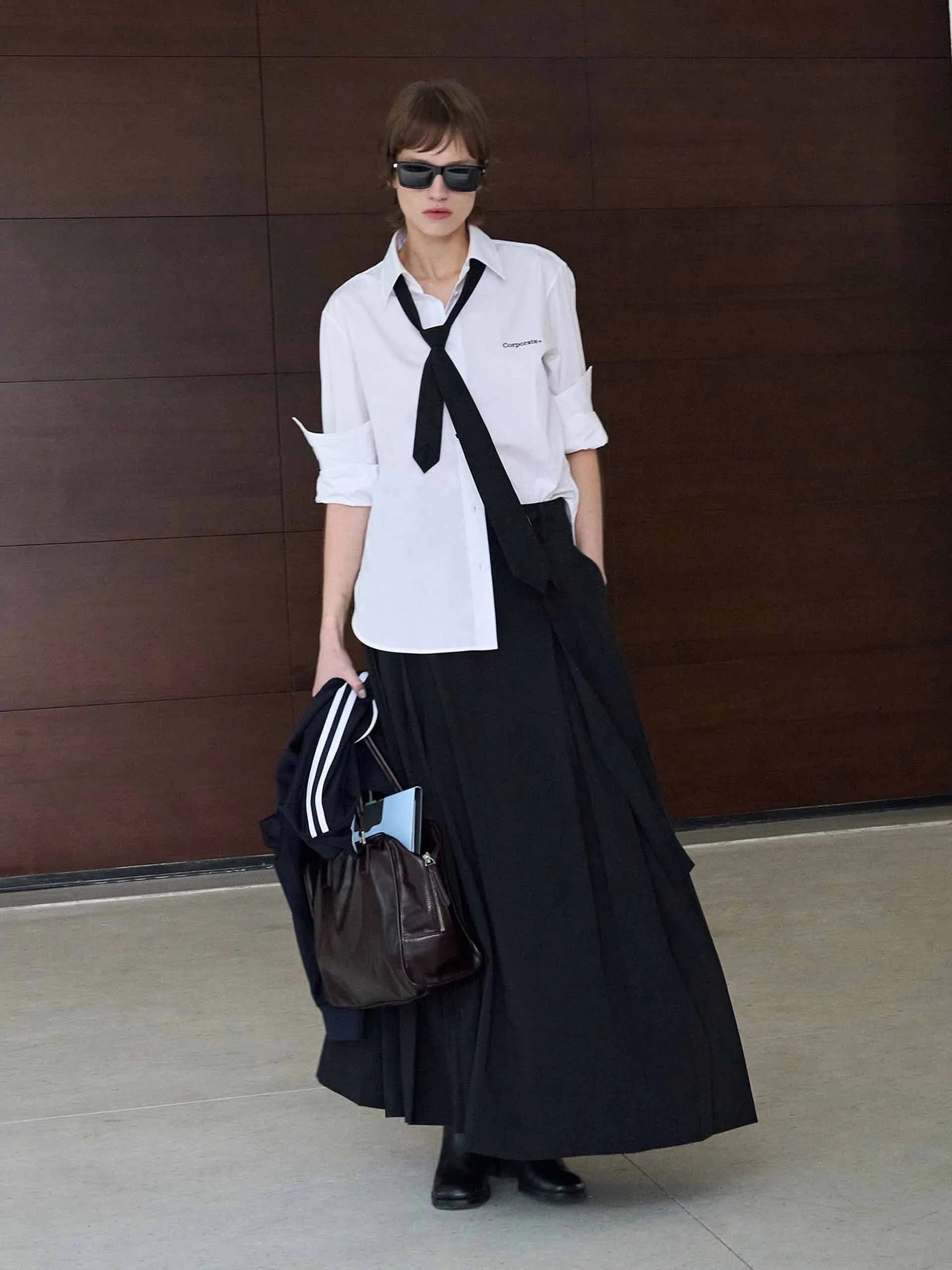 Belted A-line Pleated Skirt