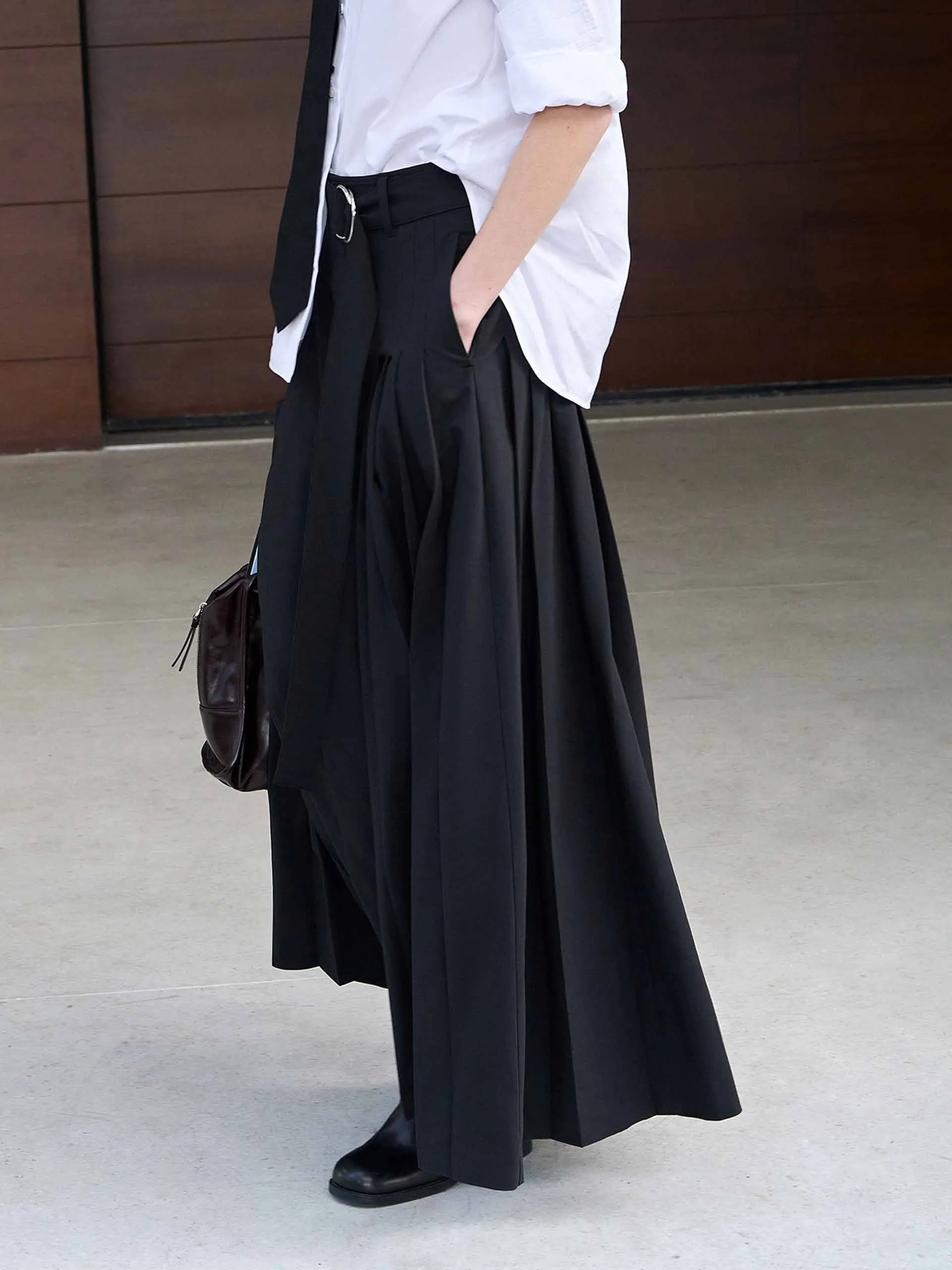 Belted A-line Pleated Skirt