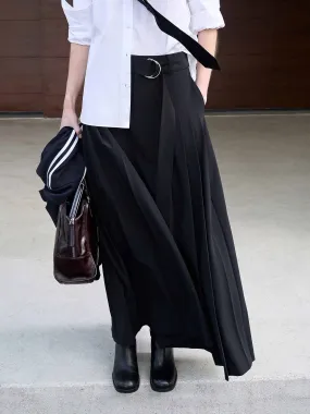 Belted A-line Pleated Skirt