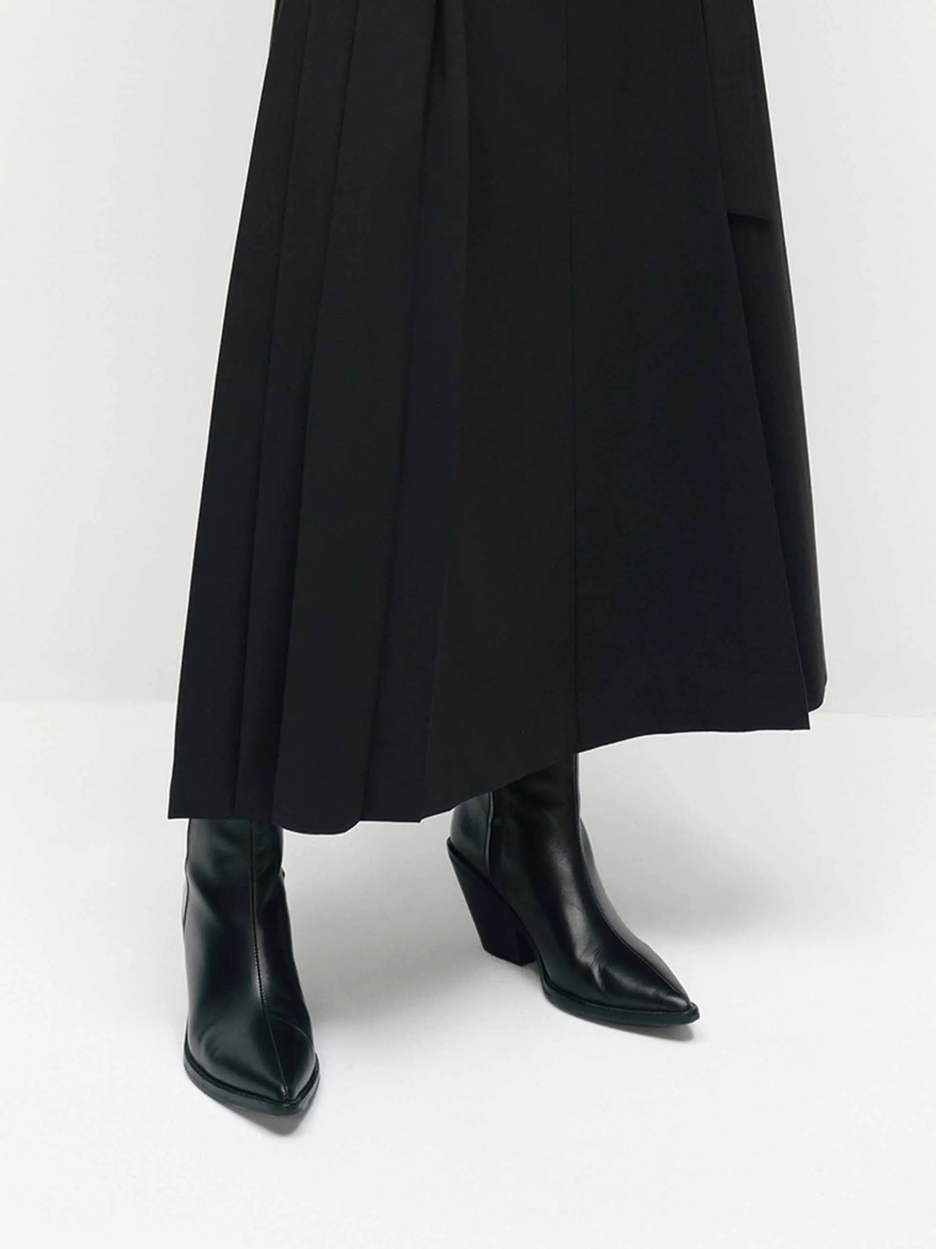 Belted A-line Pleated Skirt