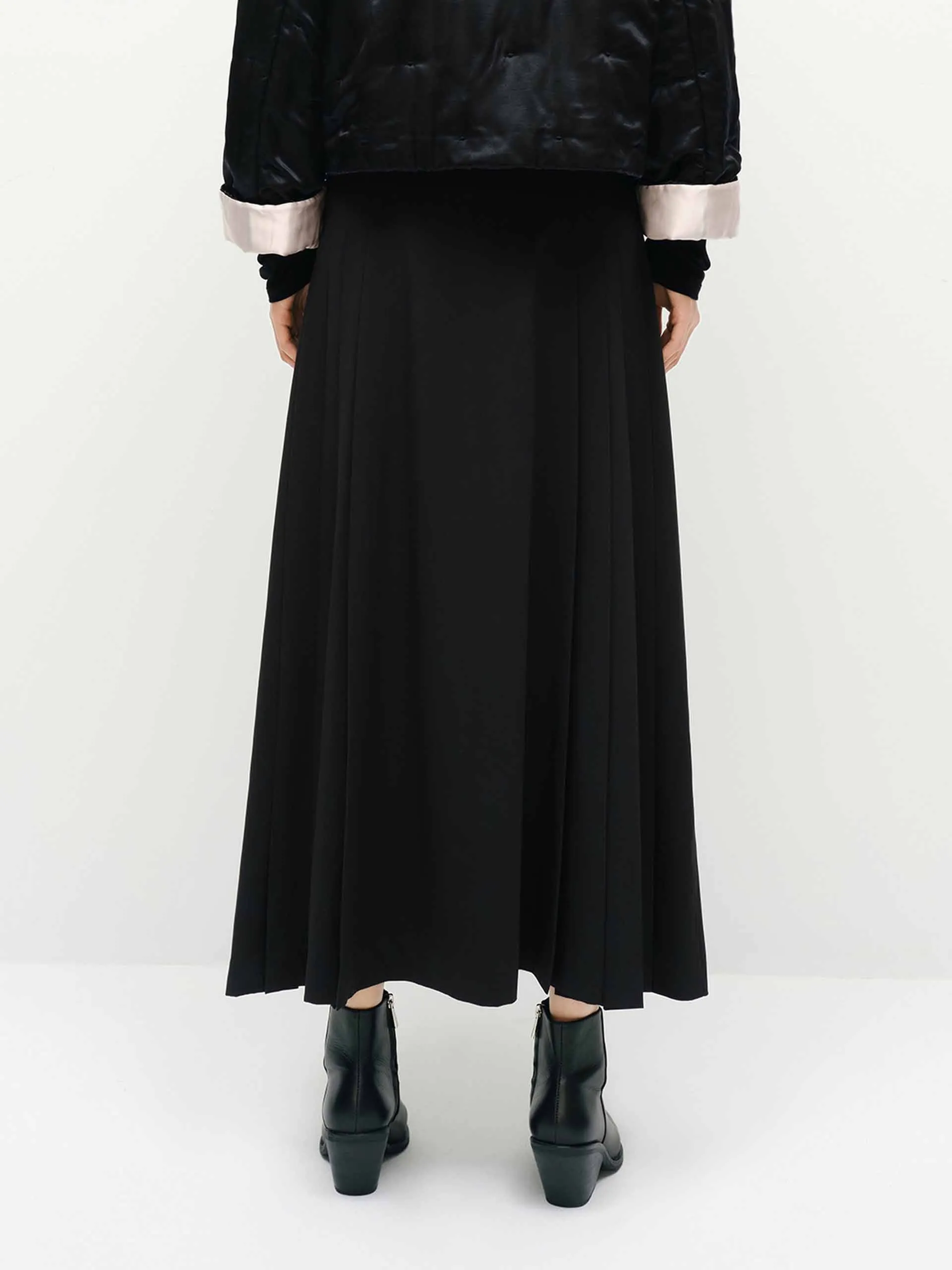 Belted A-line Pleated Skirt