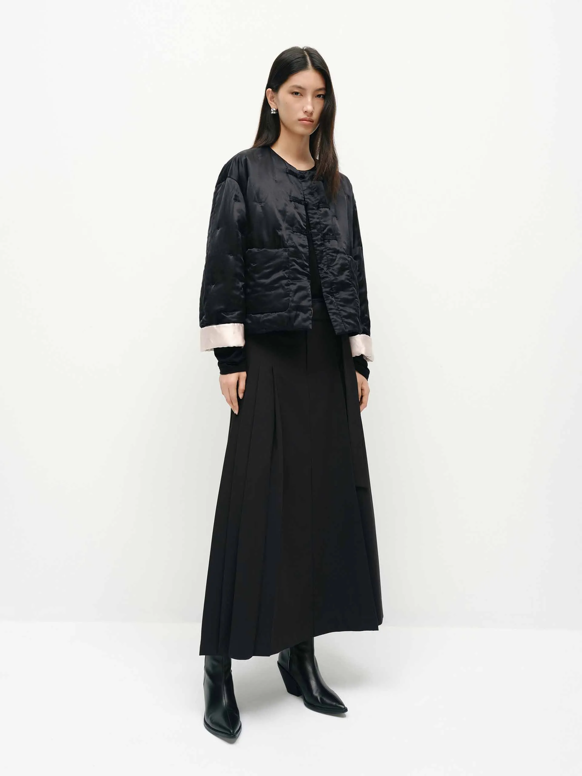 Belted A-line Pleated Skirt