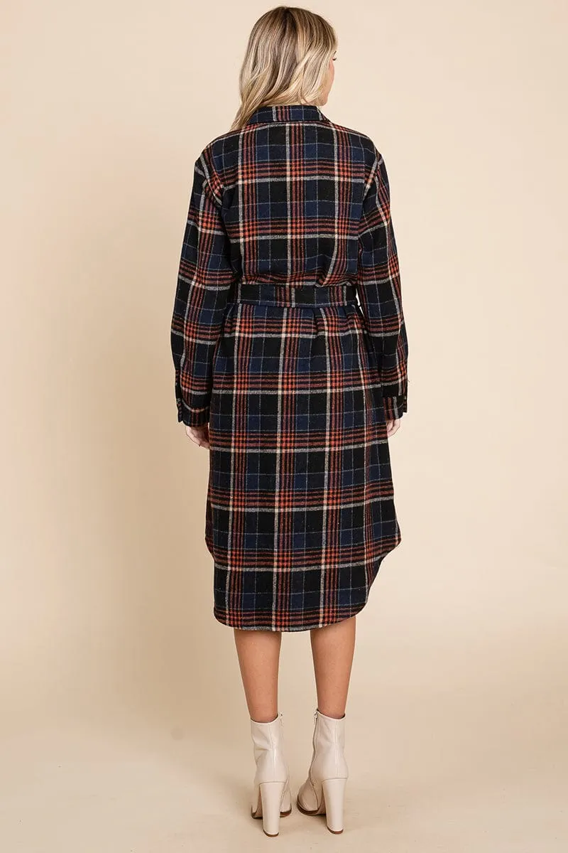 Belted Plaid and Houndstooth Shacket Shirt Dress