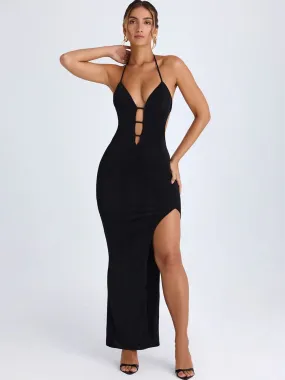 Black Halter Neck Bodycon Maxi Dress