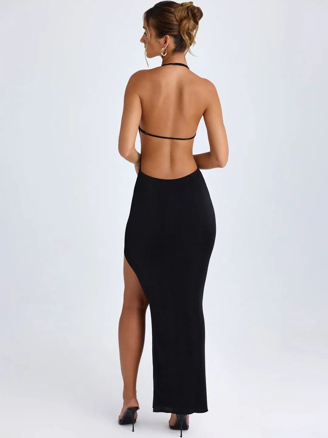 Black Halter Neck Bodycon Maxi Dress