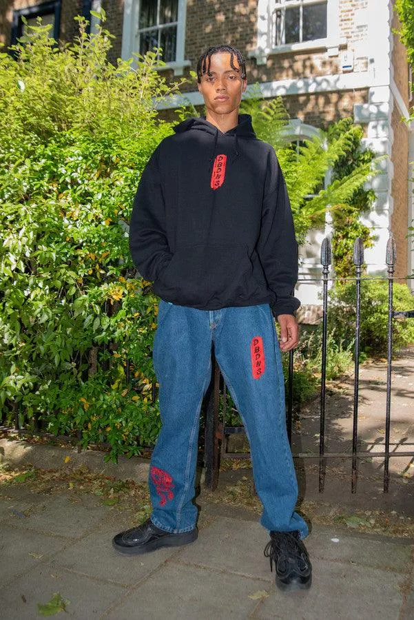 Black Hoodie With Red Dragon Embroidery