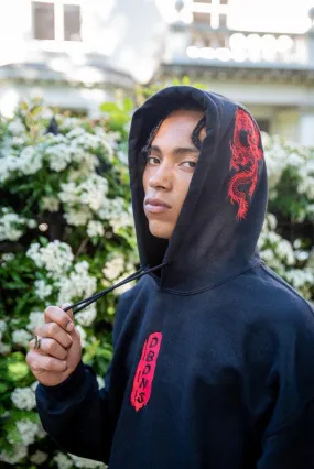 Black Hoodie With Red Dragon Embroidery