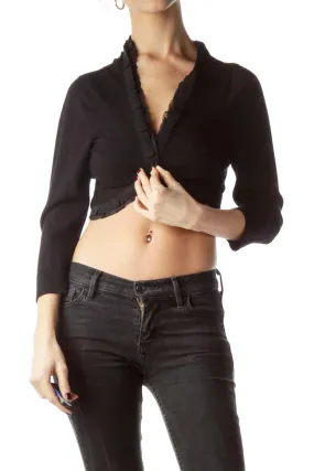 Black Pleated Sheer Bolero Knit Top