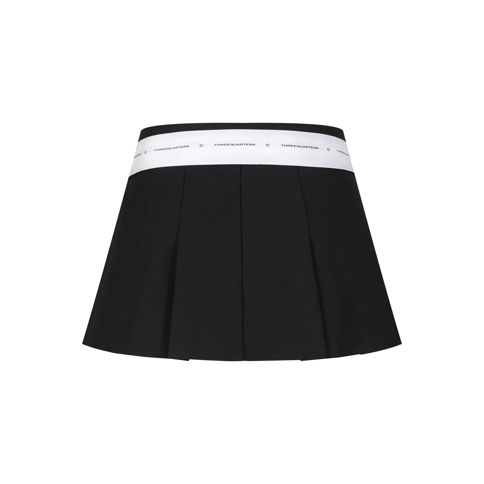 Black With White Webbing Flap Head Rose Scented Pleated Skirt