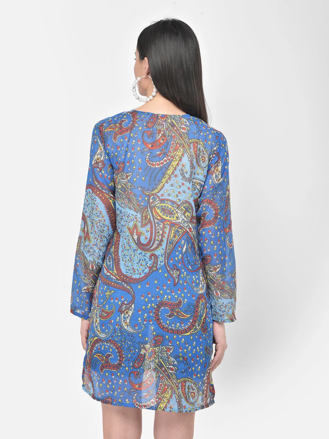 Blue printed cotton tunic dress