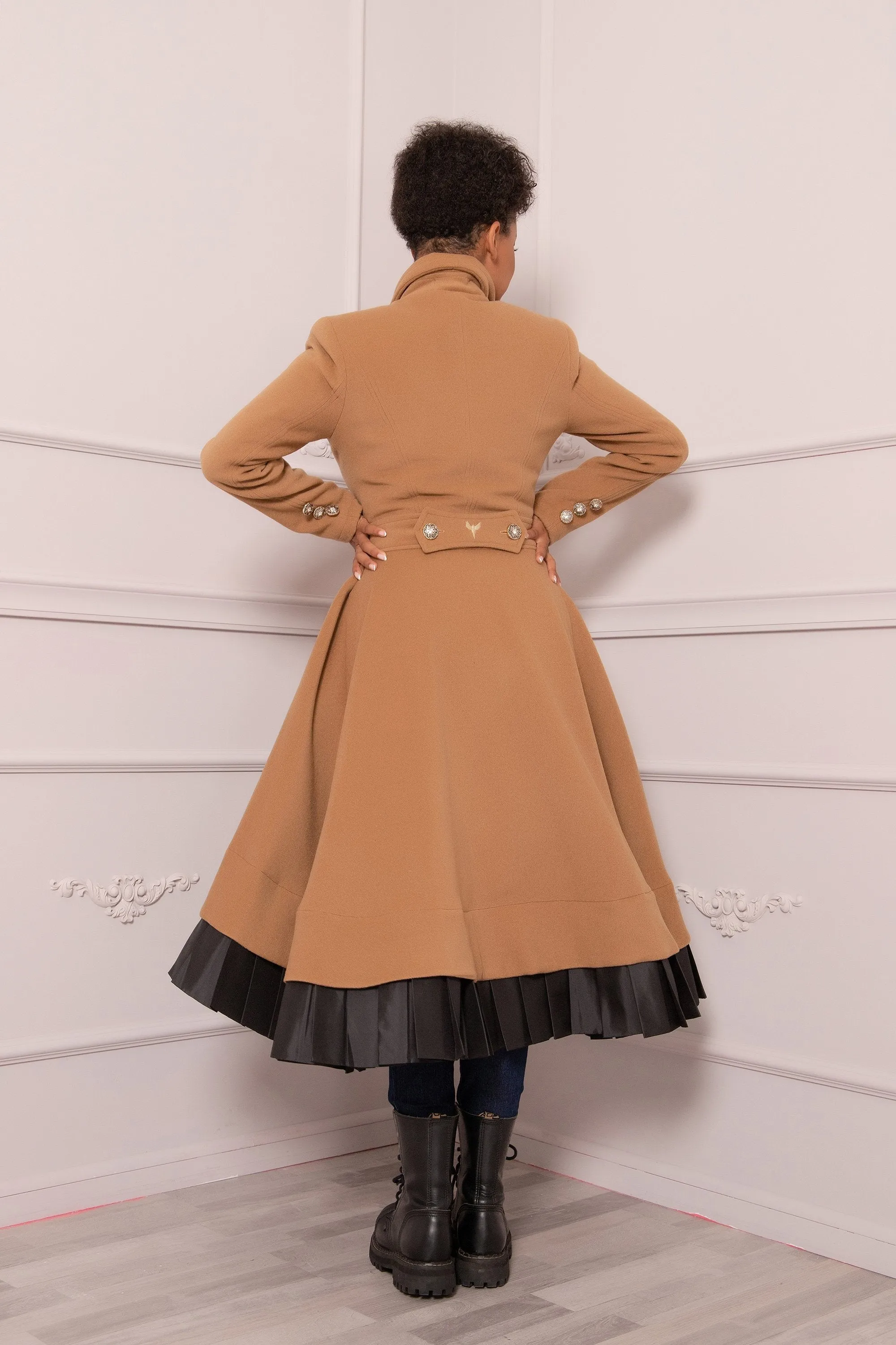 CAMEL WOOL SKIRT COAT