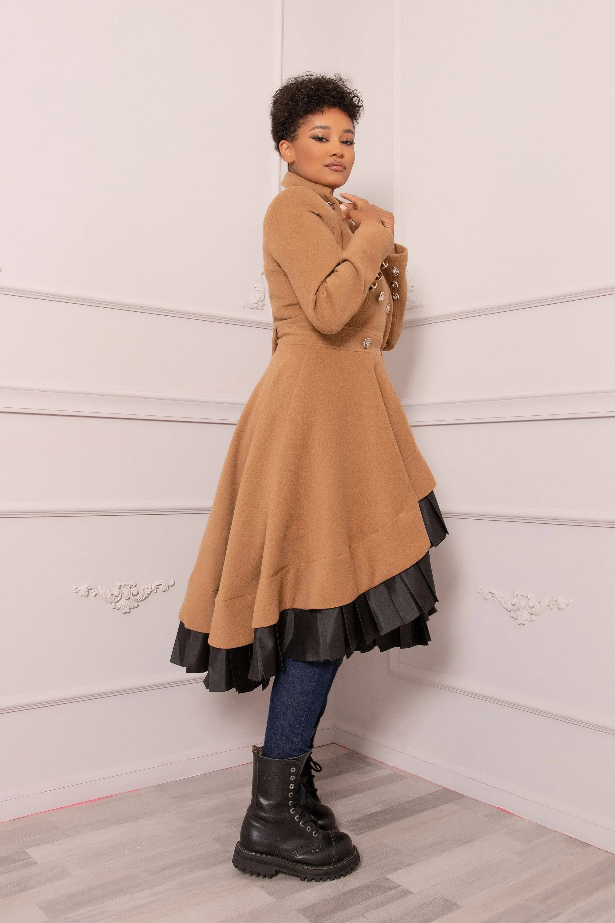 CAMEL WOOL SKIRT COAT