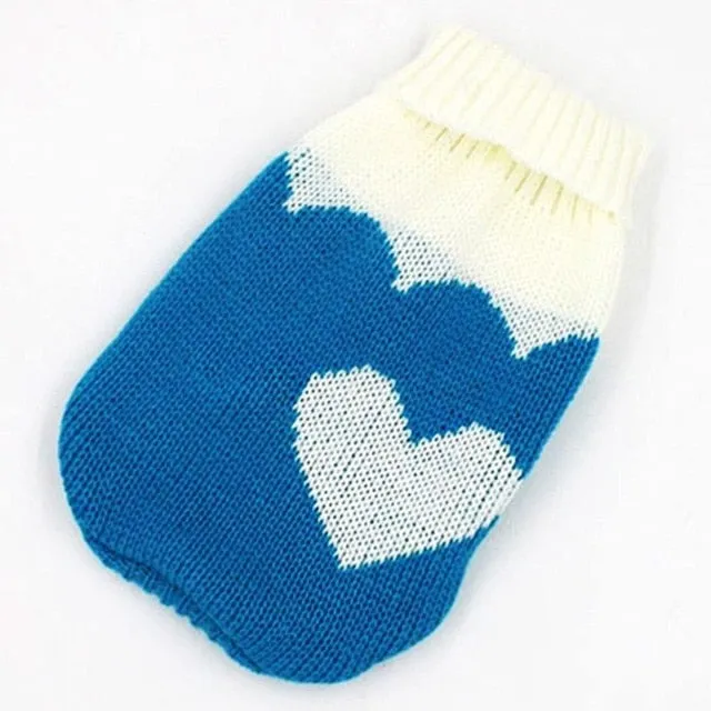 Cute Heart Winter Knitted Crochet Small Dog Sweater