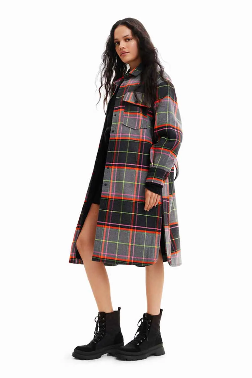 DESIGUAL TARTAN OVERSHIRT COAT