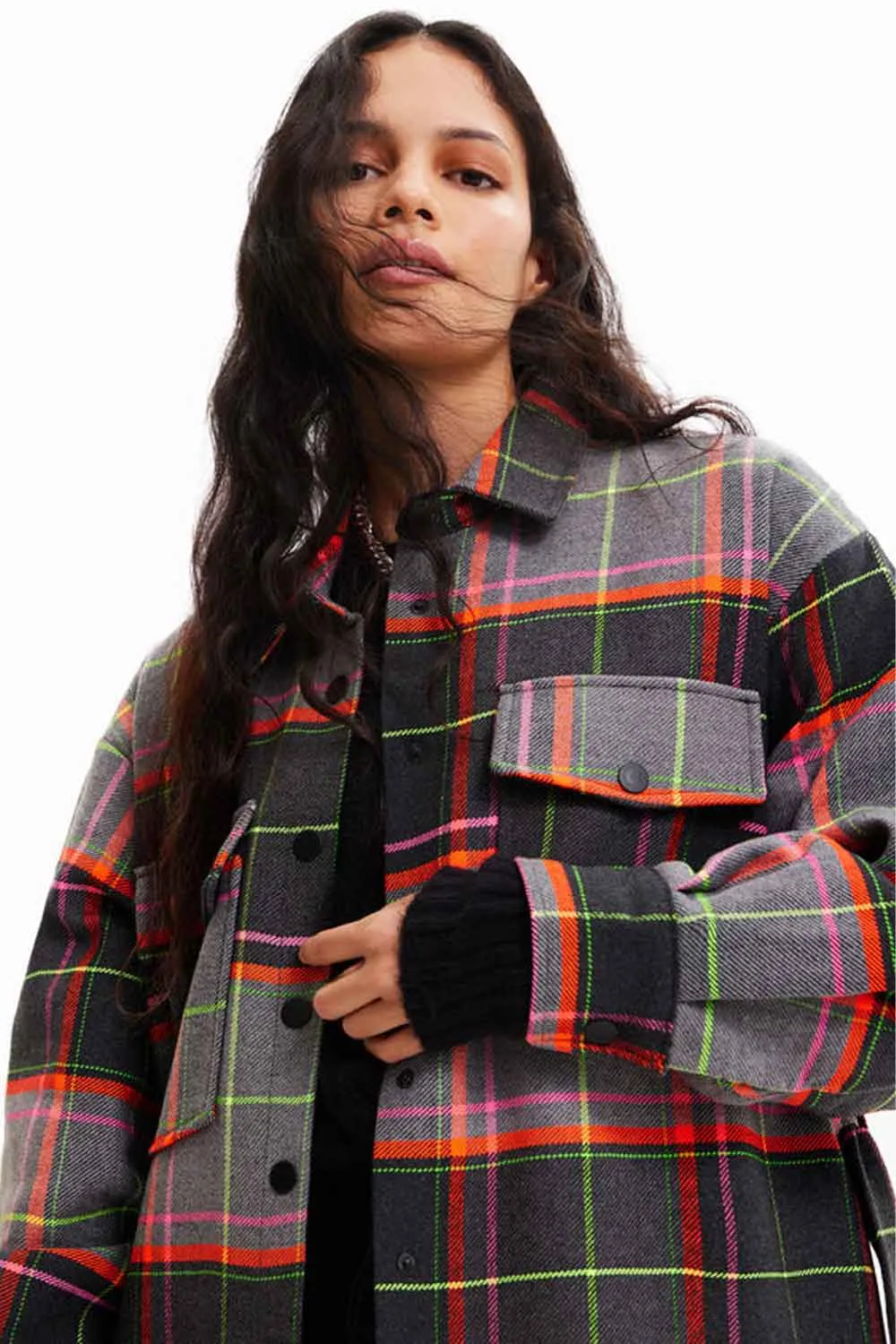 DESIGUAL TARTAN OVERSHIRT COAT