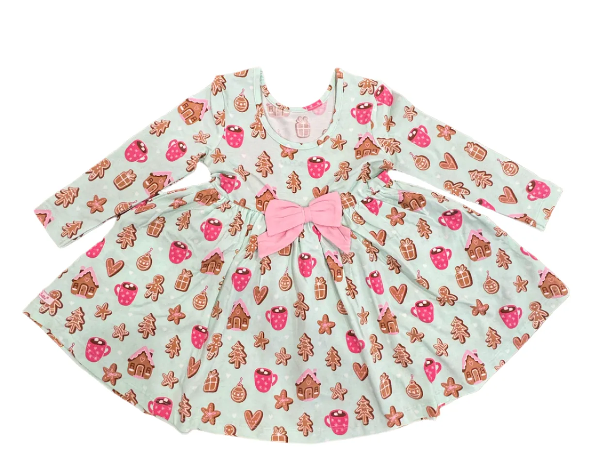 Gingerbread Knit Long Sleeve Twirl Dress