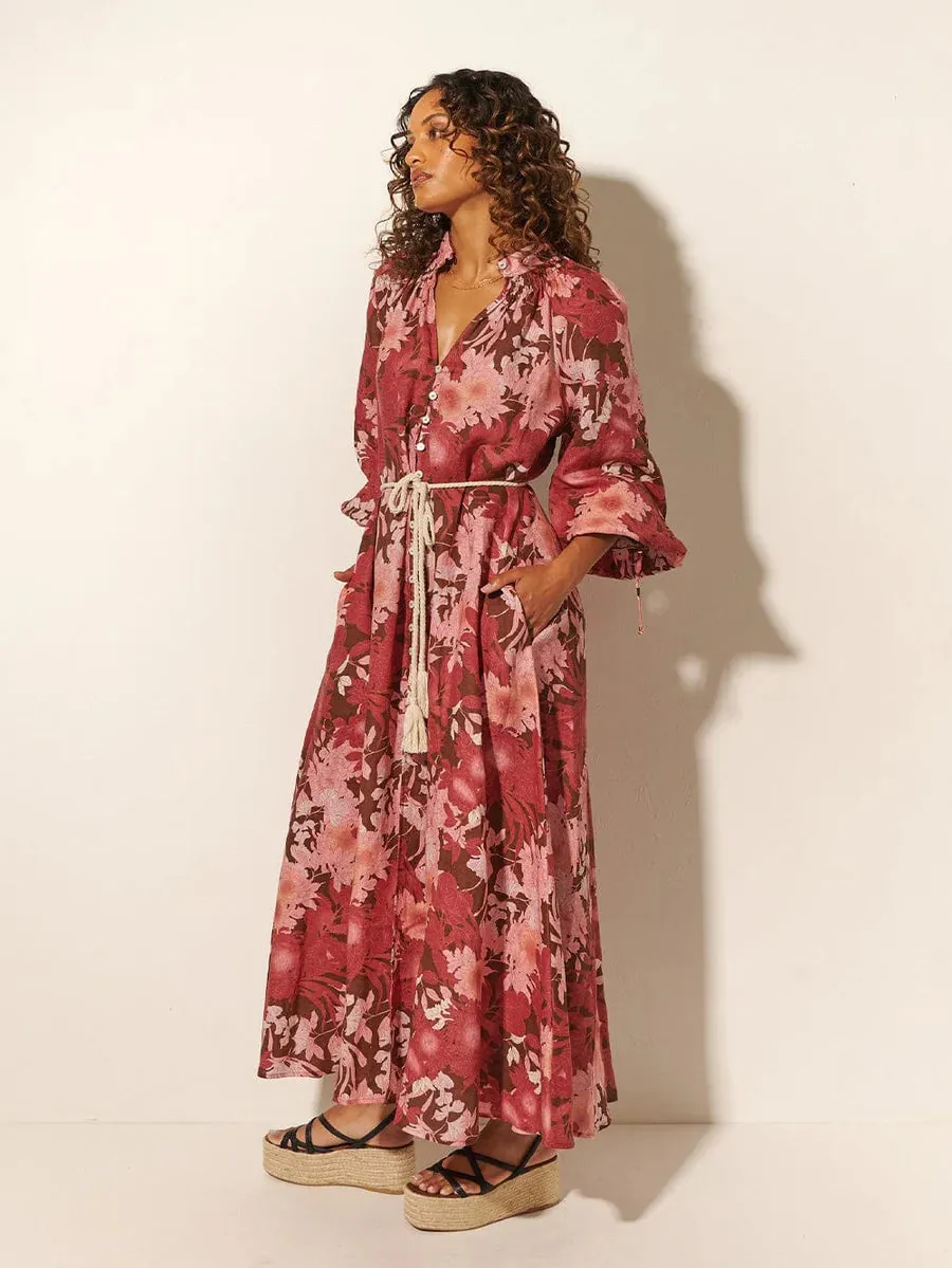 Hacienda Maxi Dress - Burgundy & Pink