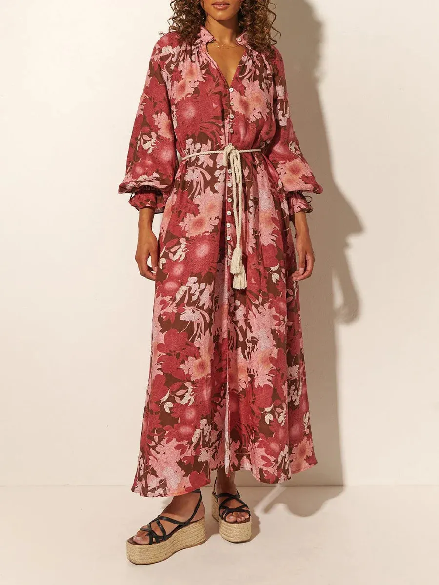 Hacienda Maxi Dress - Burgundy & Pink