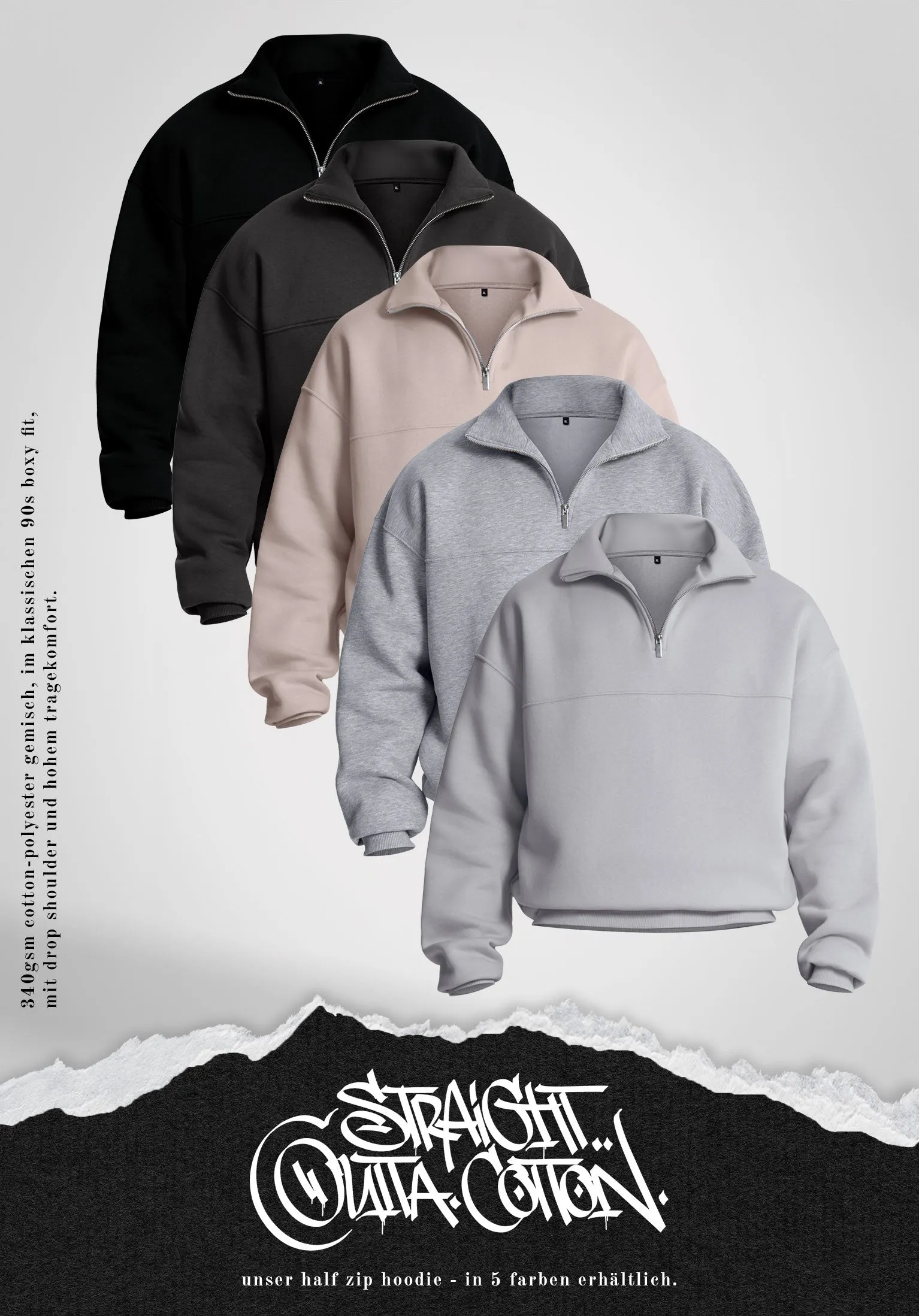 Half Zip Hoodie - Black