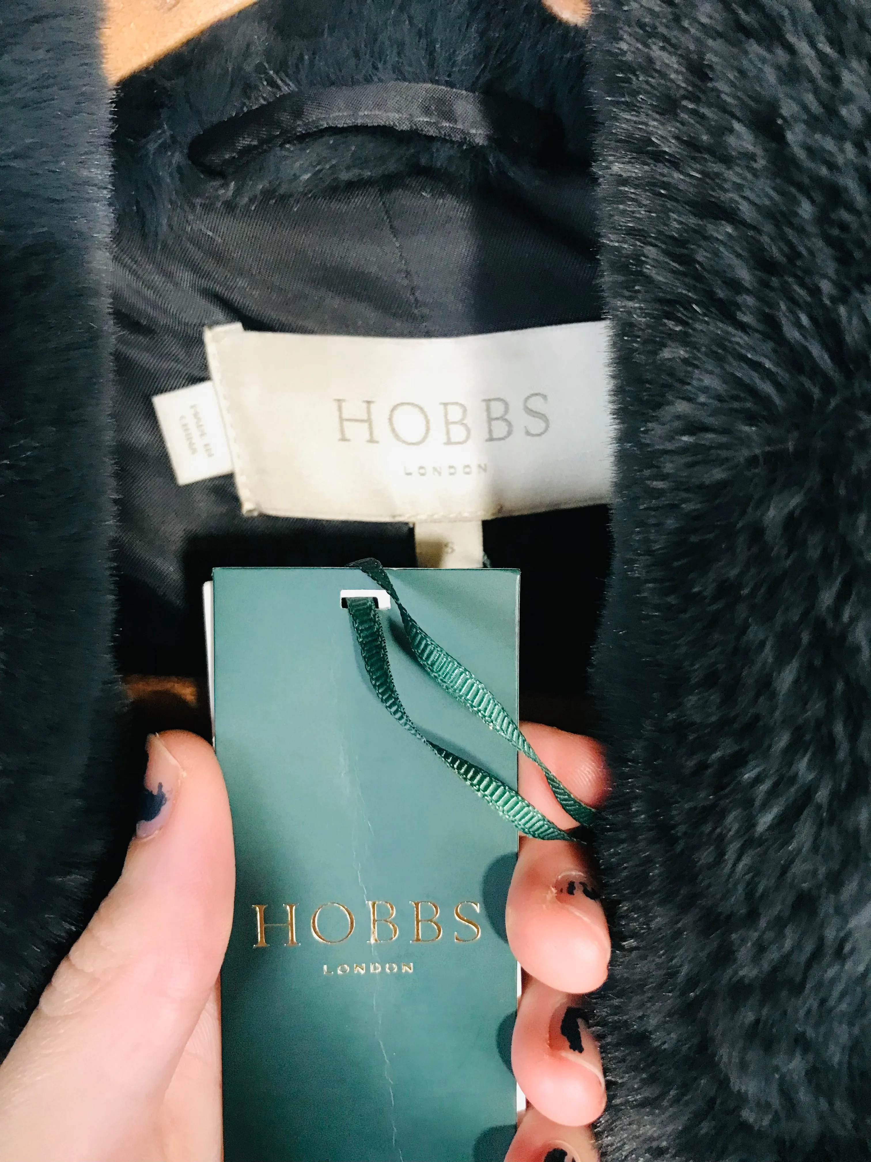 Hobbs Women's Faux Fur Overcoat Coat NWT | S UK8 | Green