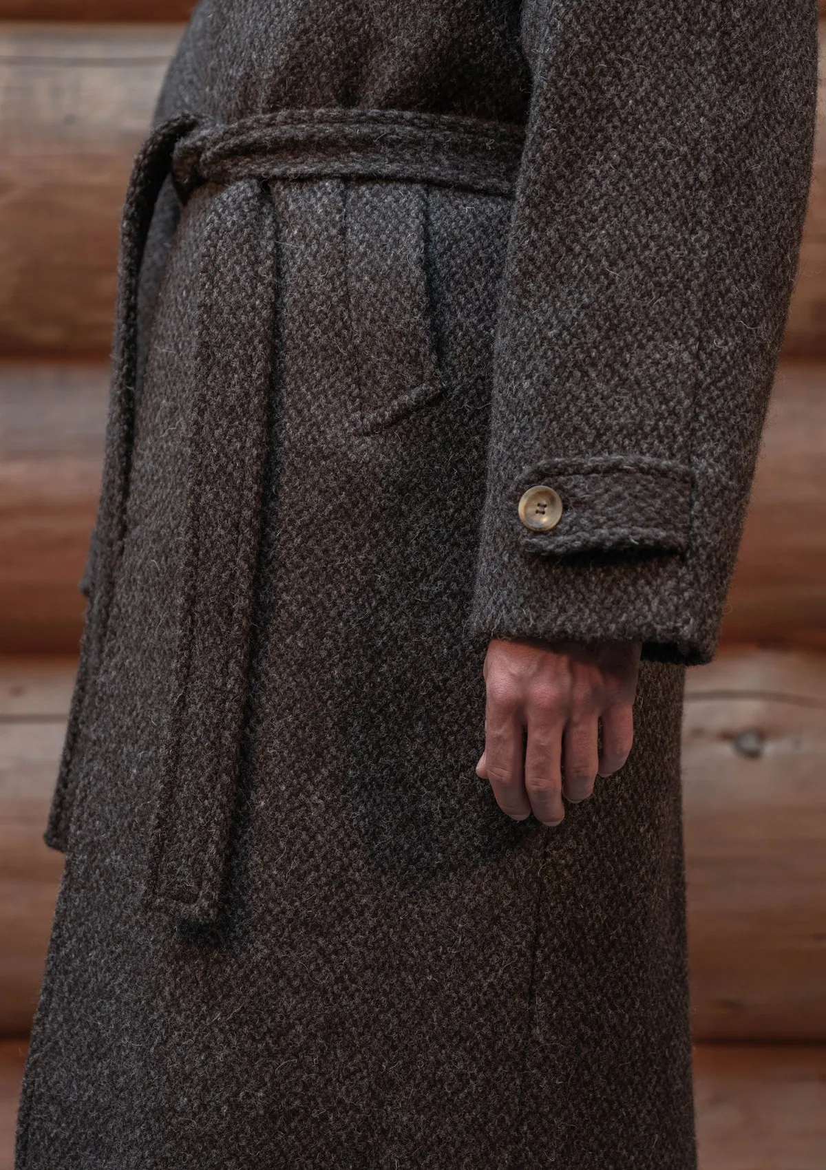 Horsley Raglan Pure Wool Belted Overcoat - Dusty Brown