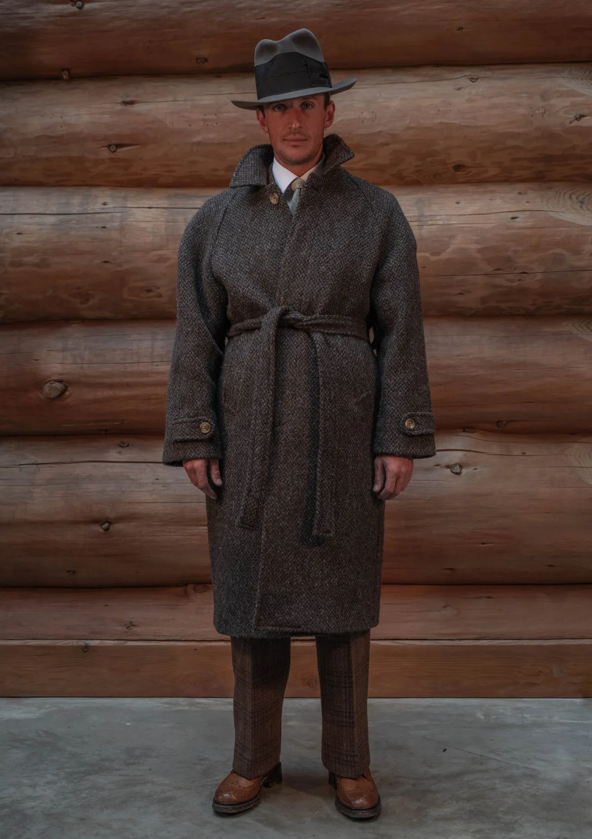 Horsley Raglan Pure Wool Belted Overcoat - Dusty Brown