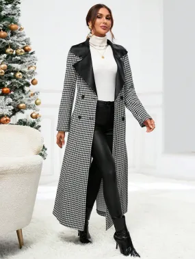 Houndstooth Print Double Breasted Overcoat