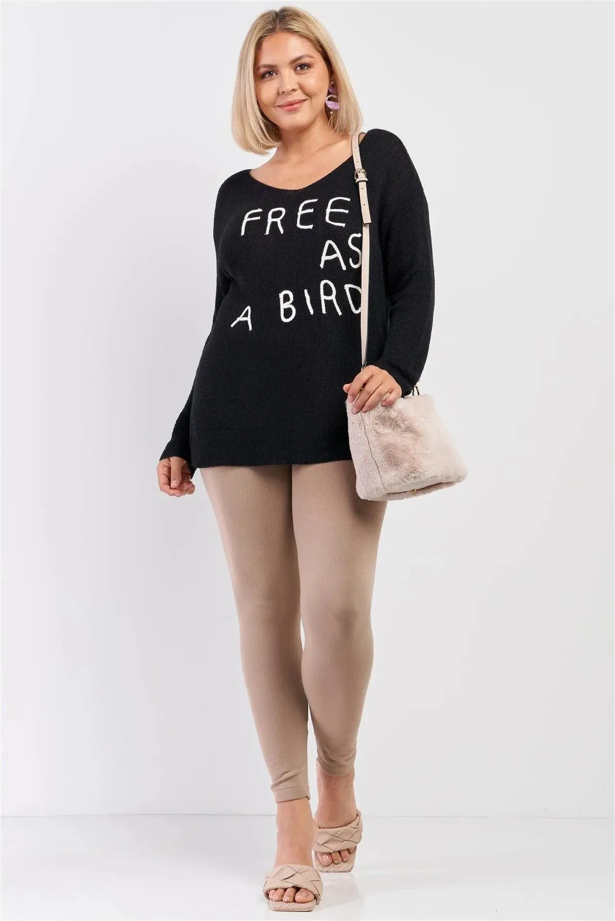 Junior Plus Black "Free As A Bird" Logo Knit Sweater /2-3