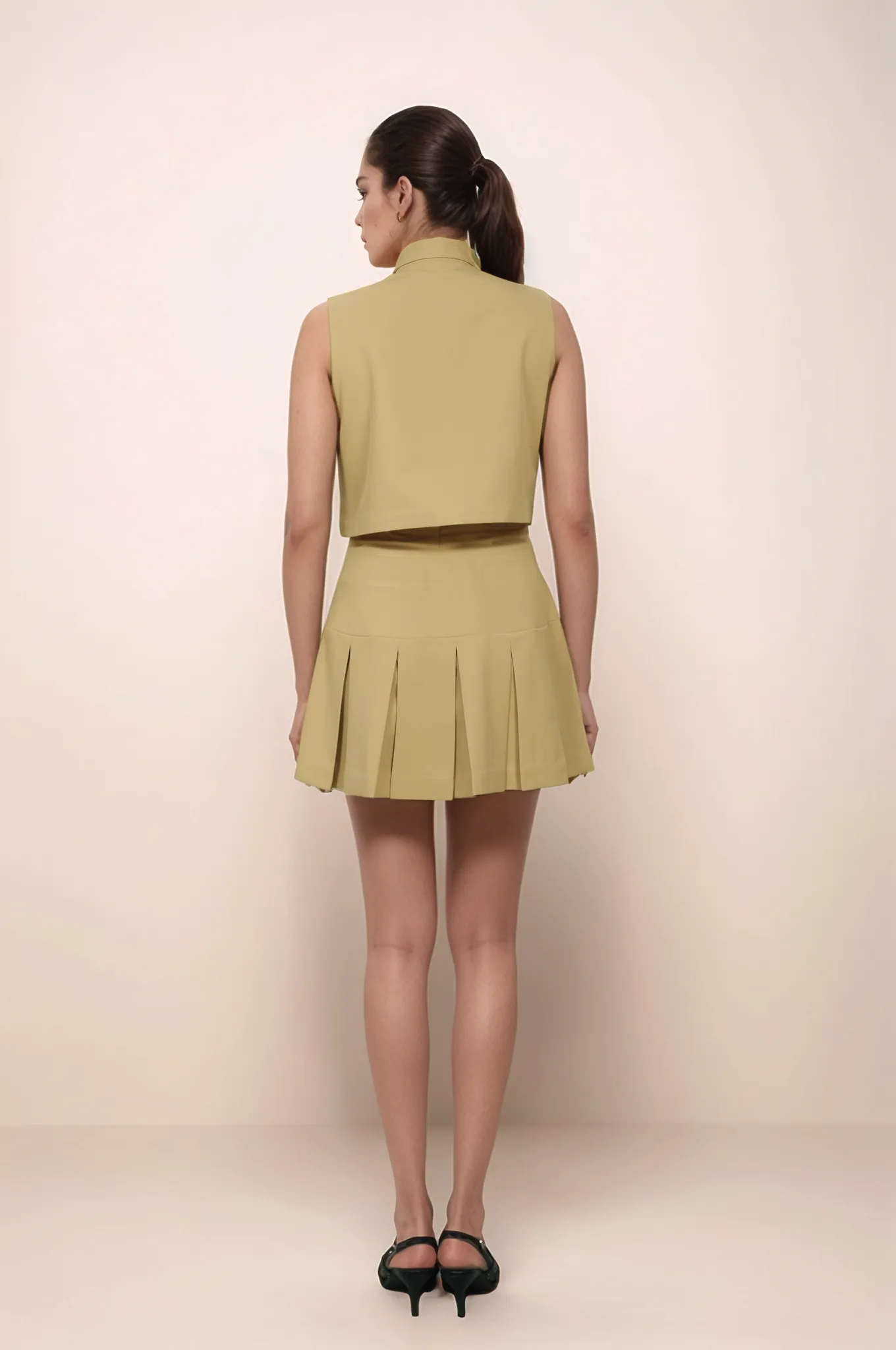 Khaki Pleated Skirt
