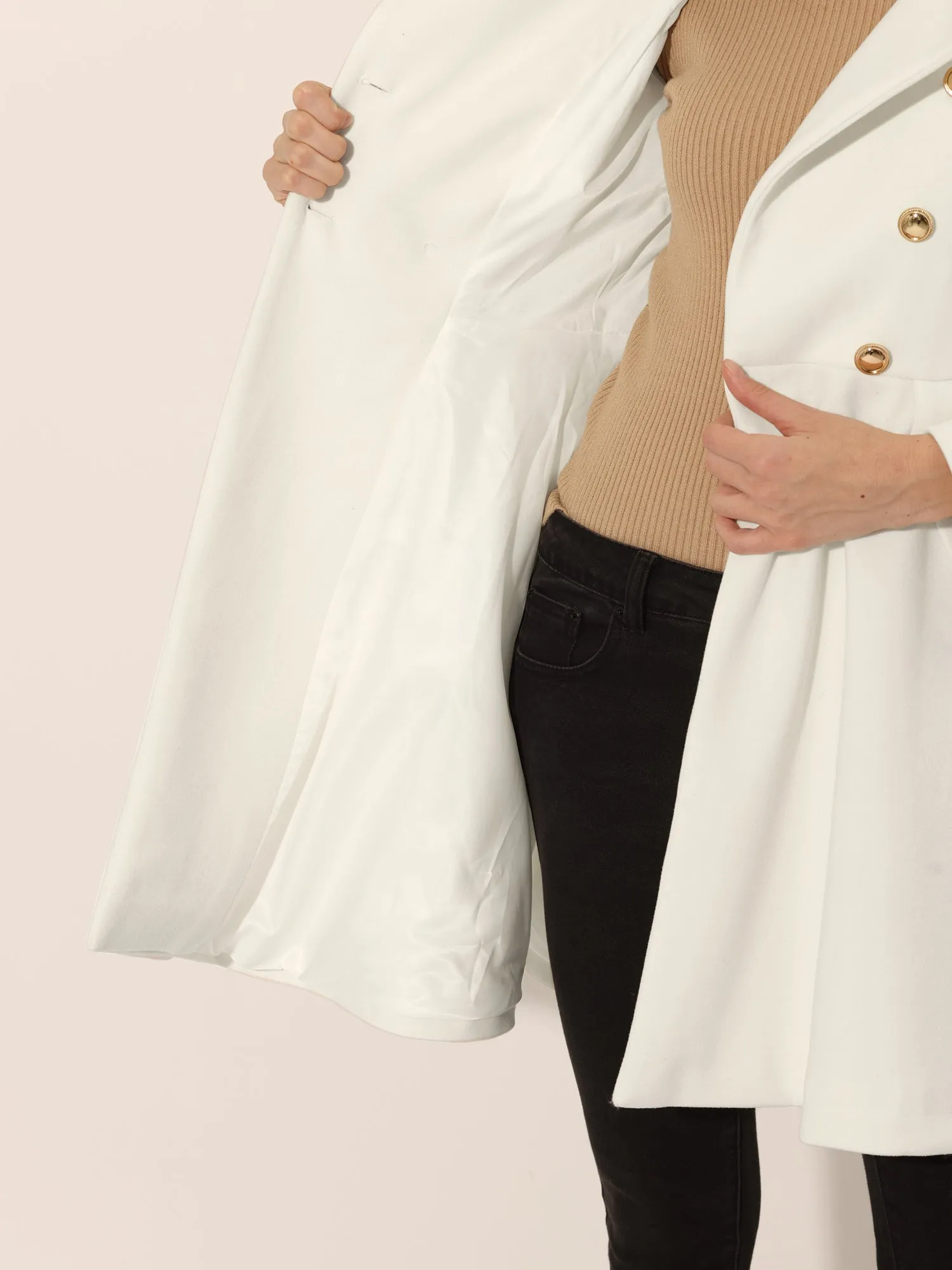 Lapel Pocket Flap Double Breasted Outwear Swing Winter Coat