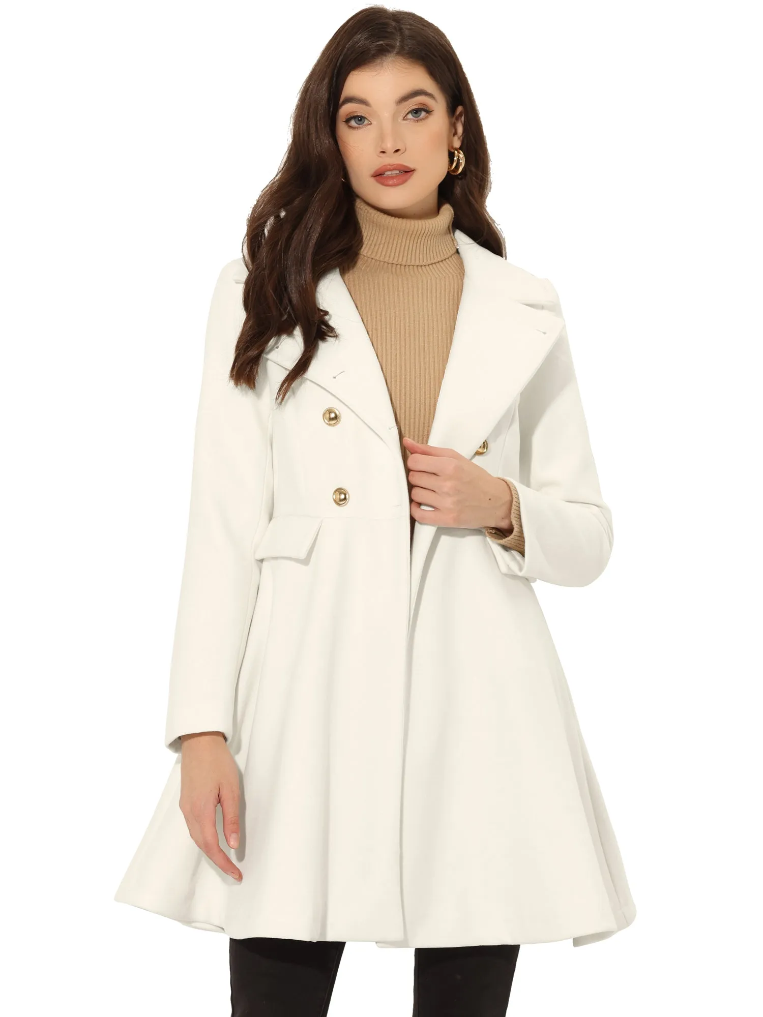 Lapel Pocket Flap Double Breasted Outwear Swing Winter Coat