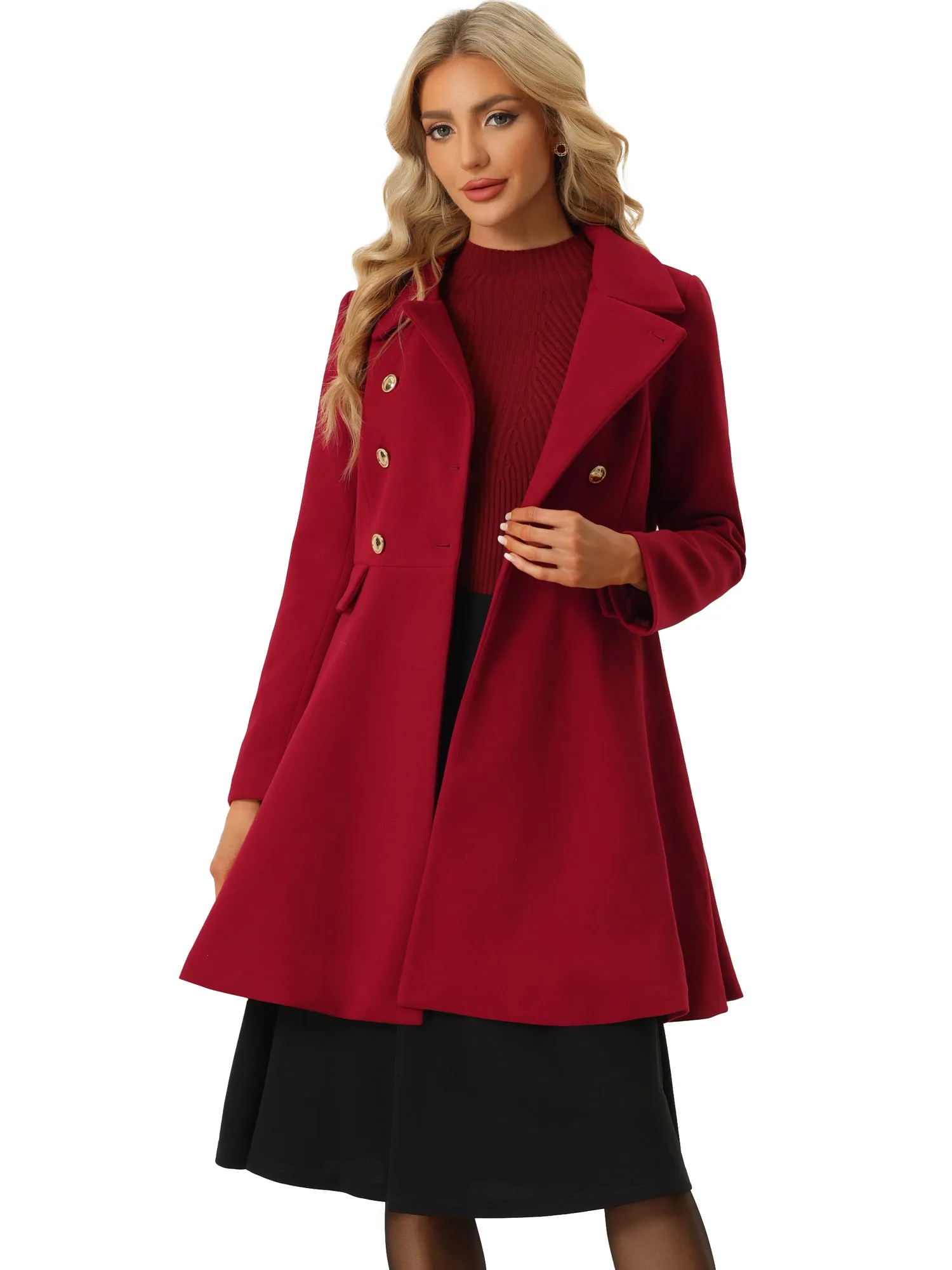 Lapel Pocket Flap Double Breasted Outwear Swing Winter Coat