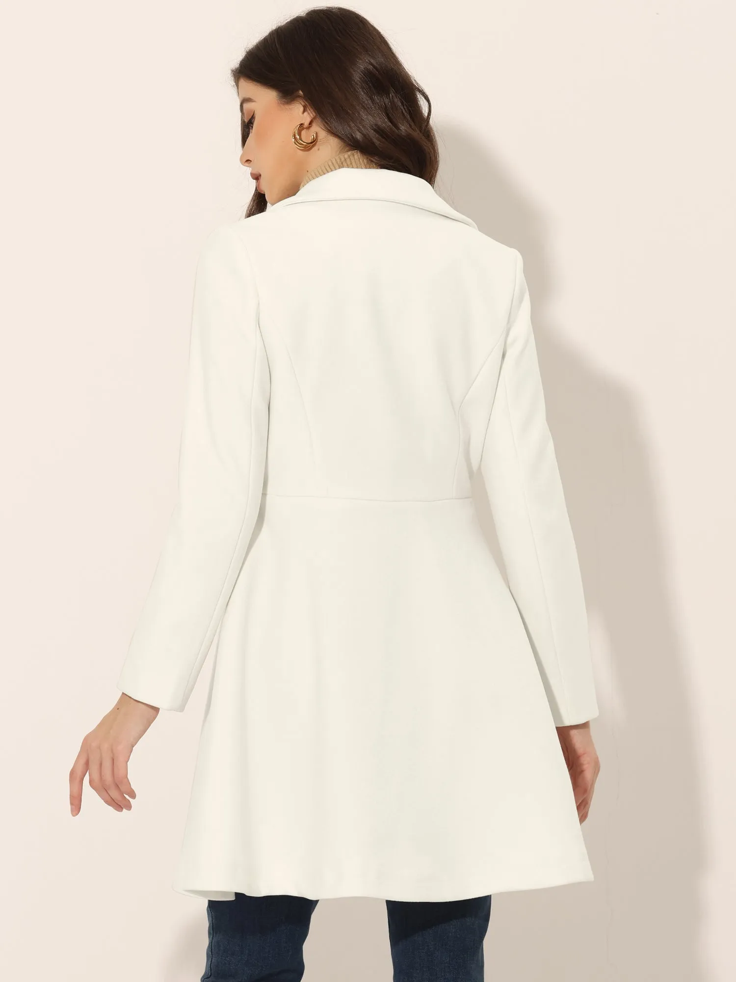 Lapel Pocket Flap Double Breasted Outwear Swing Winter Coat