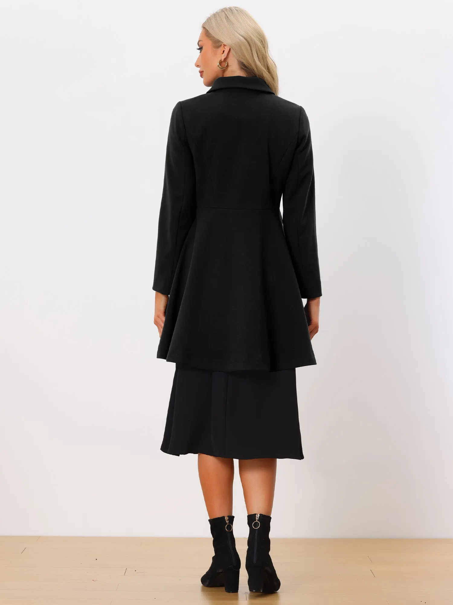 Lapel Pocket Flap Double Breasted Outwear Swing Winter Coat