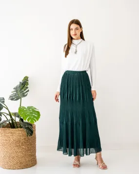 LAYERED CHIFFON PLISSE SKIRT-OLIVE