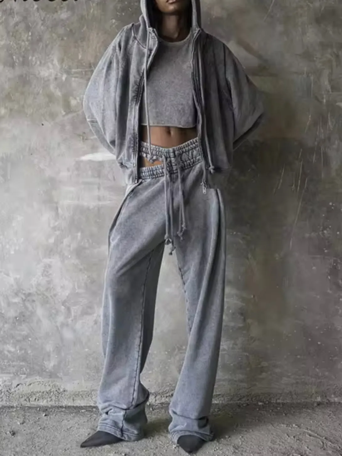 Light gray double elastic waist joggers