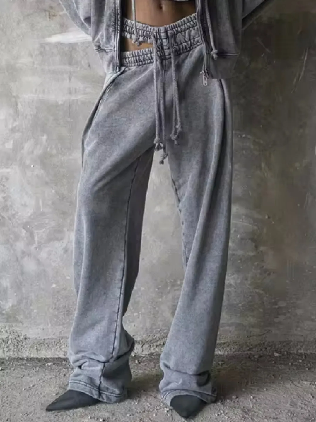 Light gray double elastic waist joggers