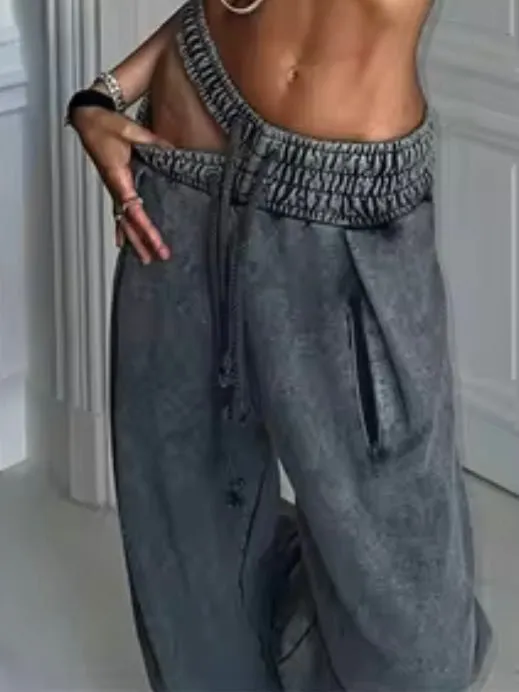 Light gray double elastic waist joggers