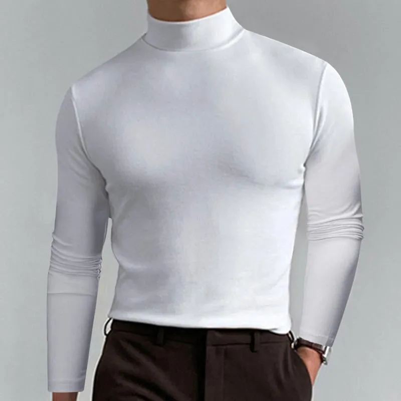 Men Casual Solid Color Fitted High Neck Long Sleeve T-Shirt 87801833Y