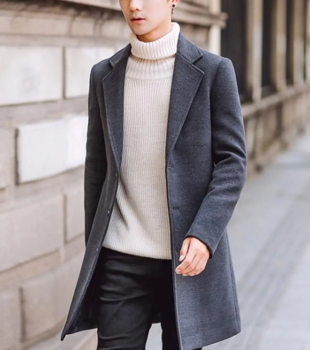 Mens Slim Fit Mid Length Overcoat in Red