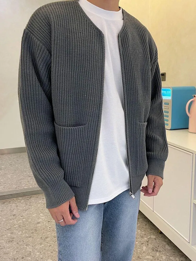 Mens Unisex Solid Color Knit Cardigan Jacket